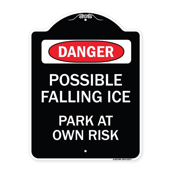 Signmission Possible Falling Ice Park at Own Risk Heavy-Gauge Aluminum Architectural Sign, 24" H, BW-1824-23277 A-DES-BW-1824-23277 - main